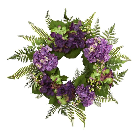 Michaels, 24” Purple Hydrangea with Berry Wreath – Category: Spring Floral Wreaths